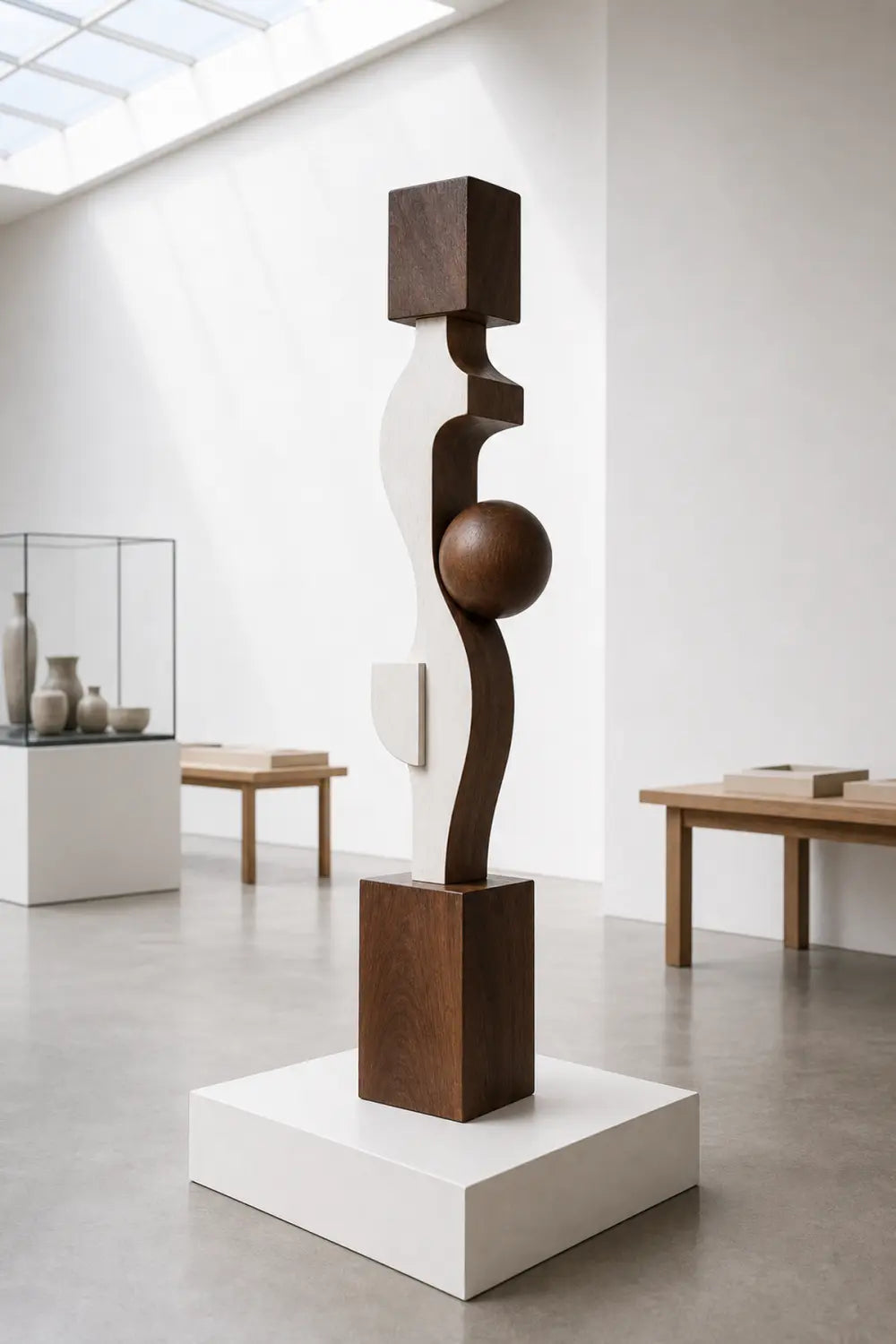 Large Abstract Wood Floor Sculpture Modern Minimalist Home Decor Art Piece