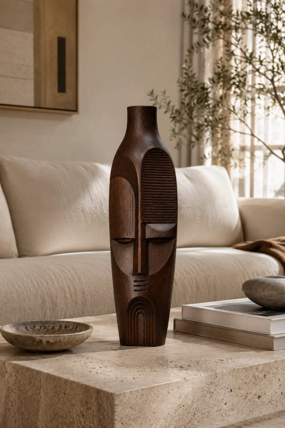 Wabi Sabi Rustic Wood Vase Handmade Abstract Bottle Shape Decor