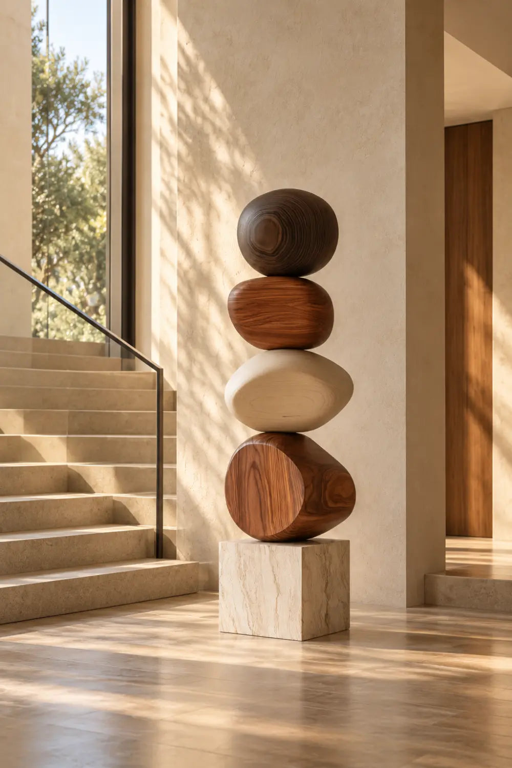 Large Abstract Wood Sculpture For Modern Minimalist Living Room Decor