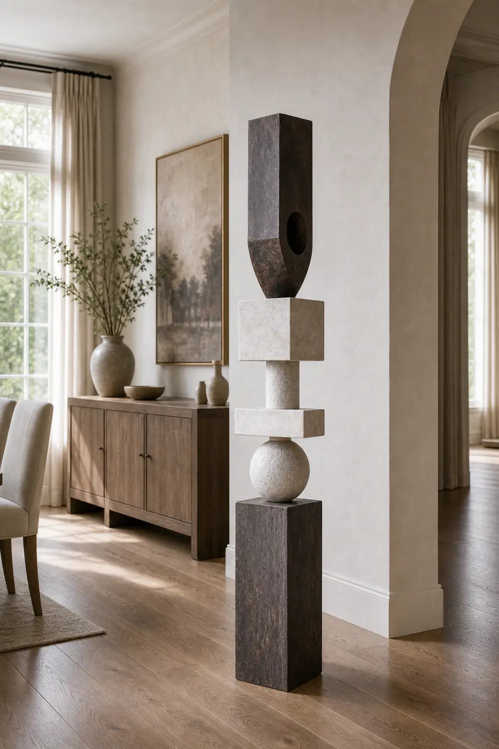 Large Abstract Wooden Sculpture For Modern Minimalist Living Room Decor And Art