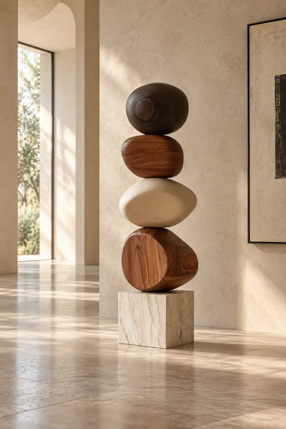 Large Abstract Wood Sculpture For Modern Minimalist Living Room Decor