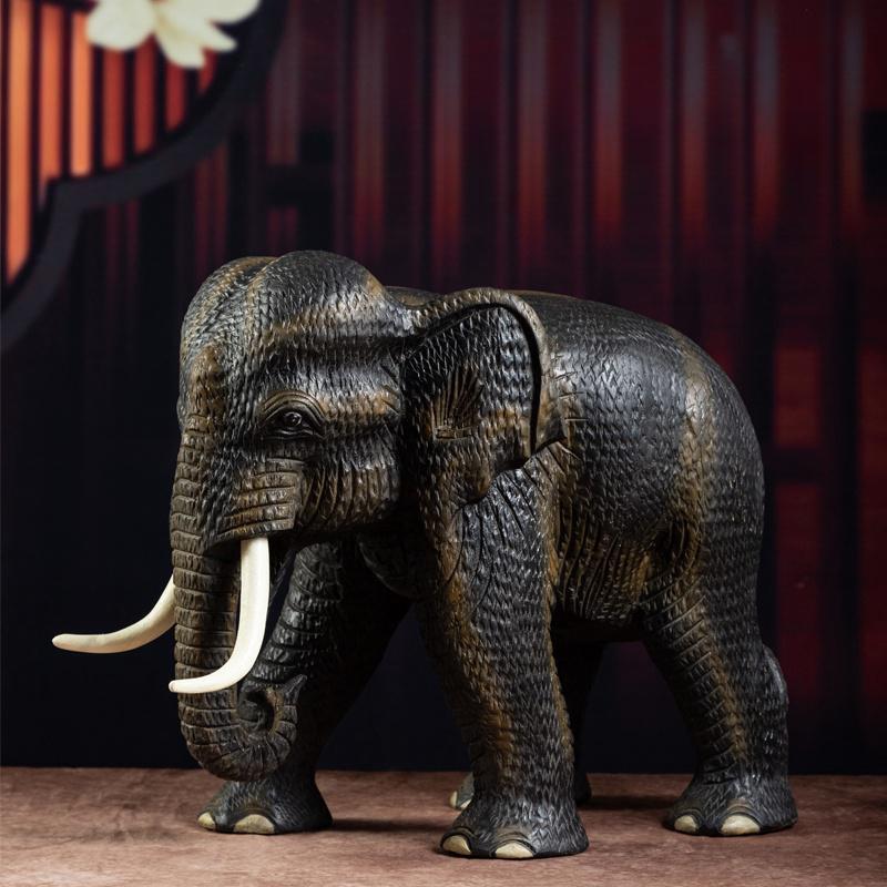 Elephant Wood Carving Hand Carving Wooden Art  Wood Sculpture Animal Crafts Wooden Elephant Statue