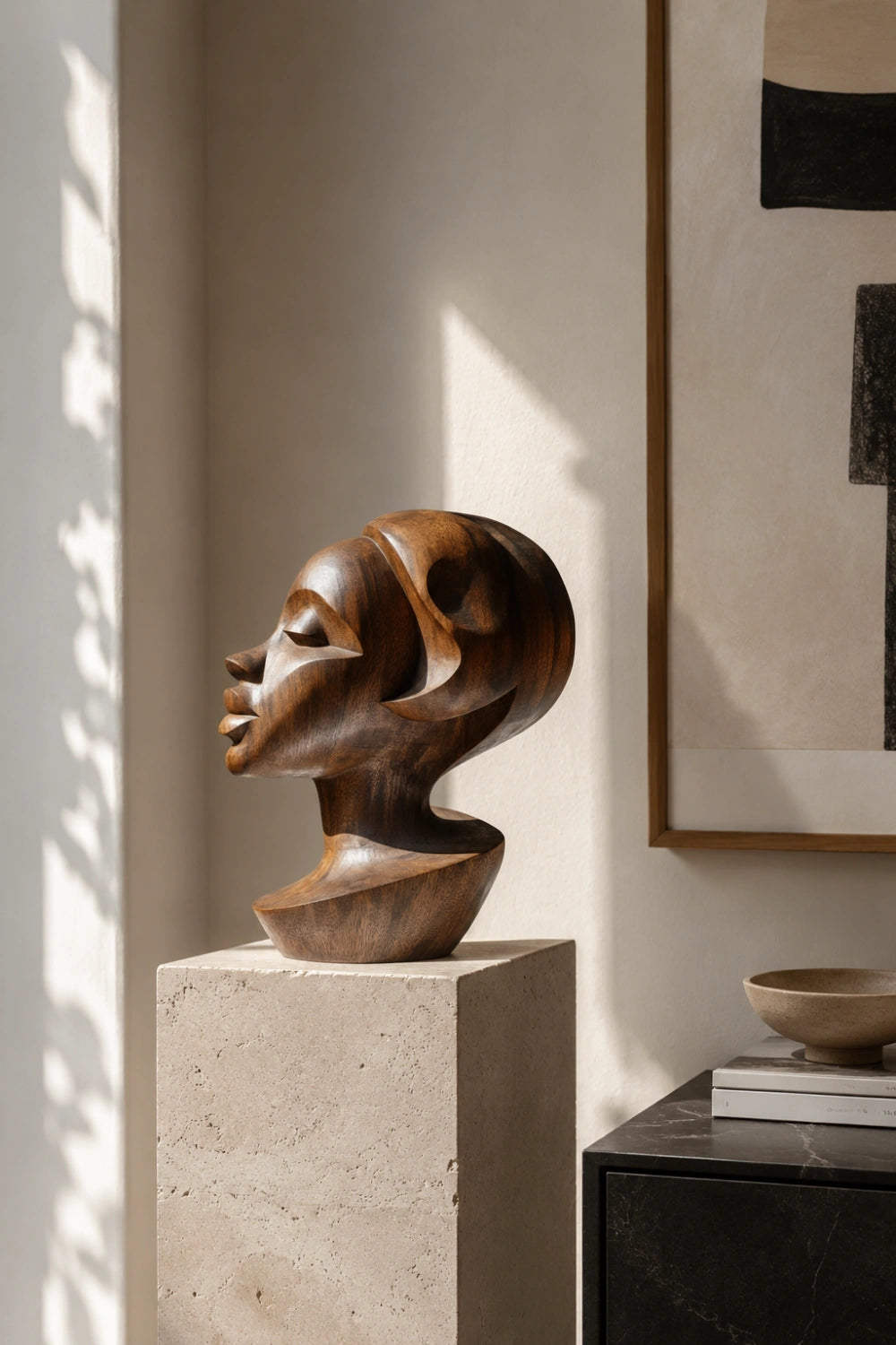 Mid-Century Modern Wooden Bust | Hand-Polished Feminine Silhouette Sculpture