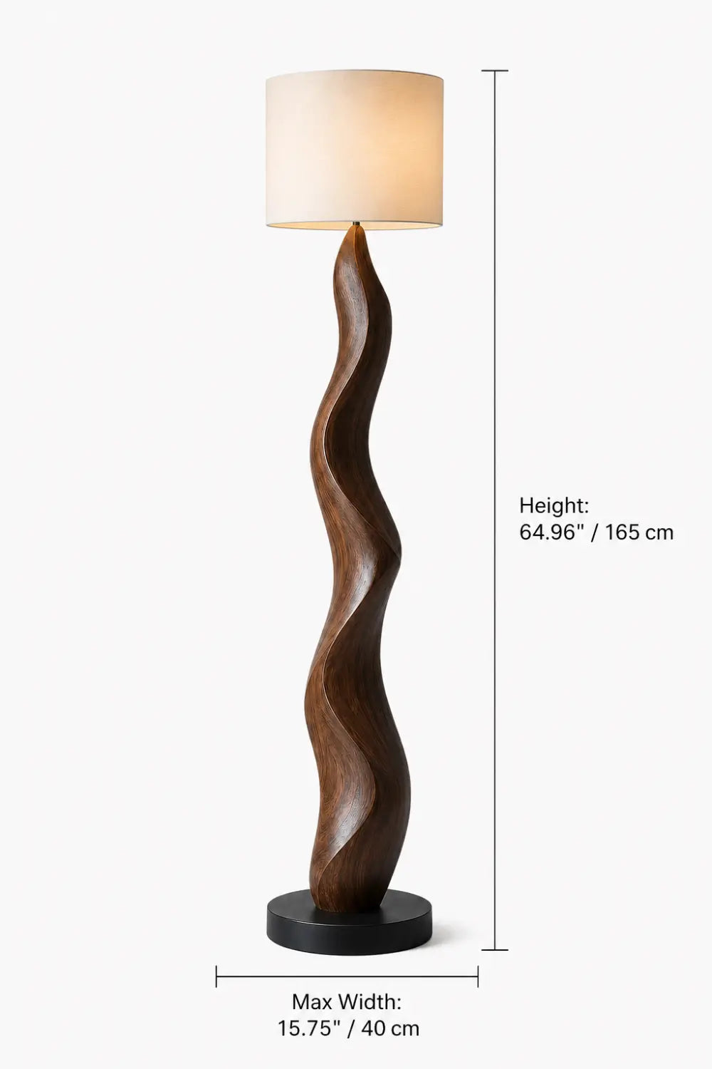 Abstract Wood Floor Lamp With Sinuous Carved Base And Linen Shade For Modern Living Rooms