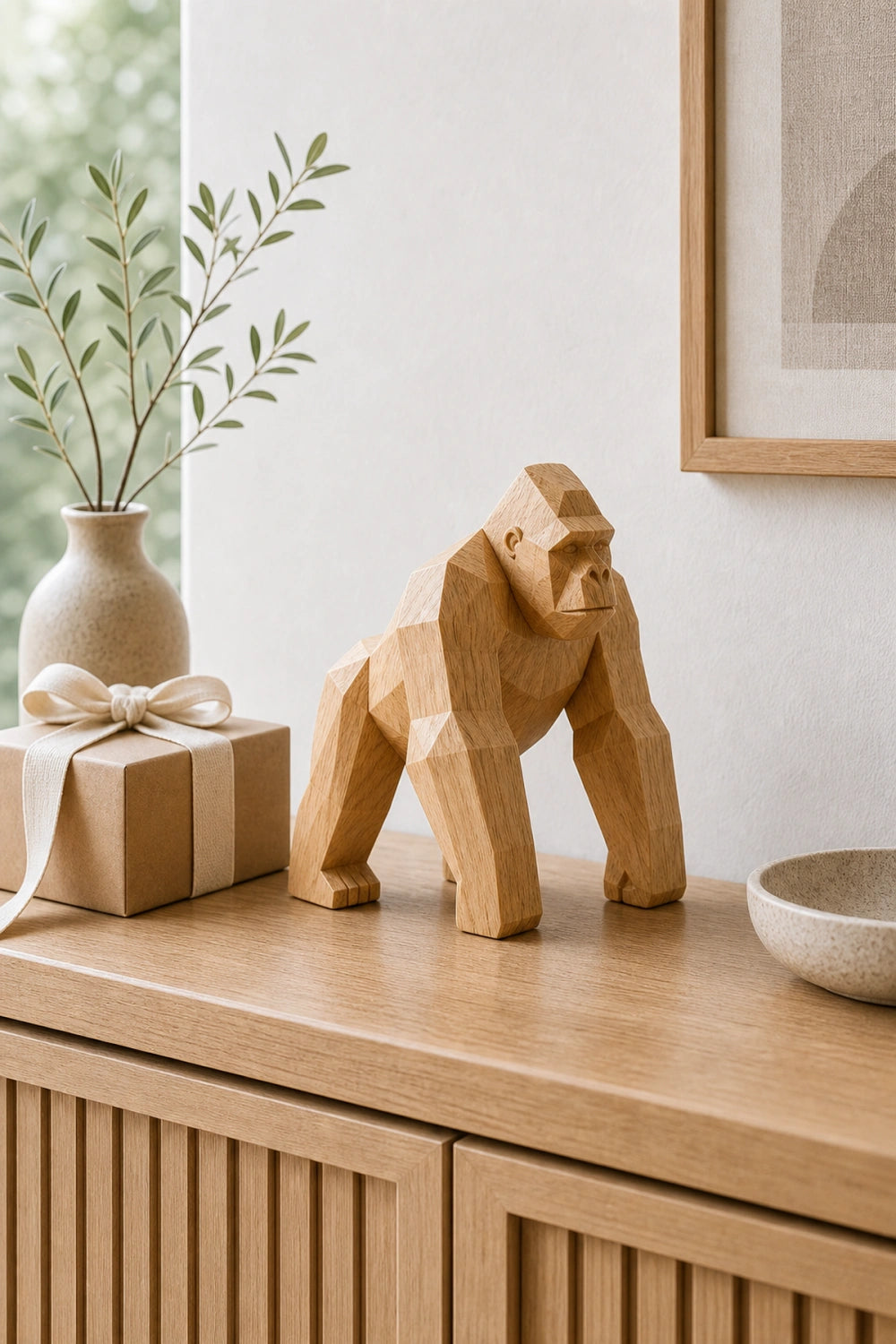Hand-Carved Wooden Gorilla Sculpture Modern Minimalist Animal Art For Home Decor