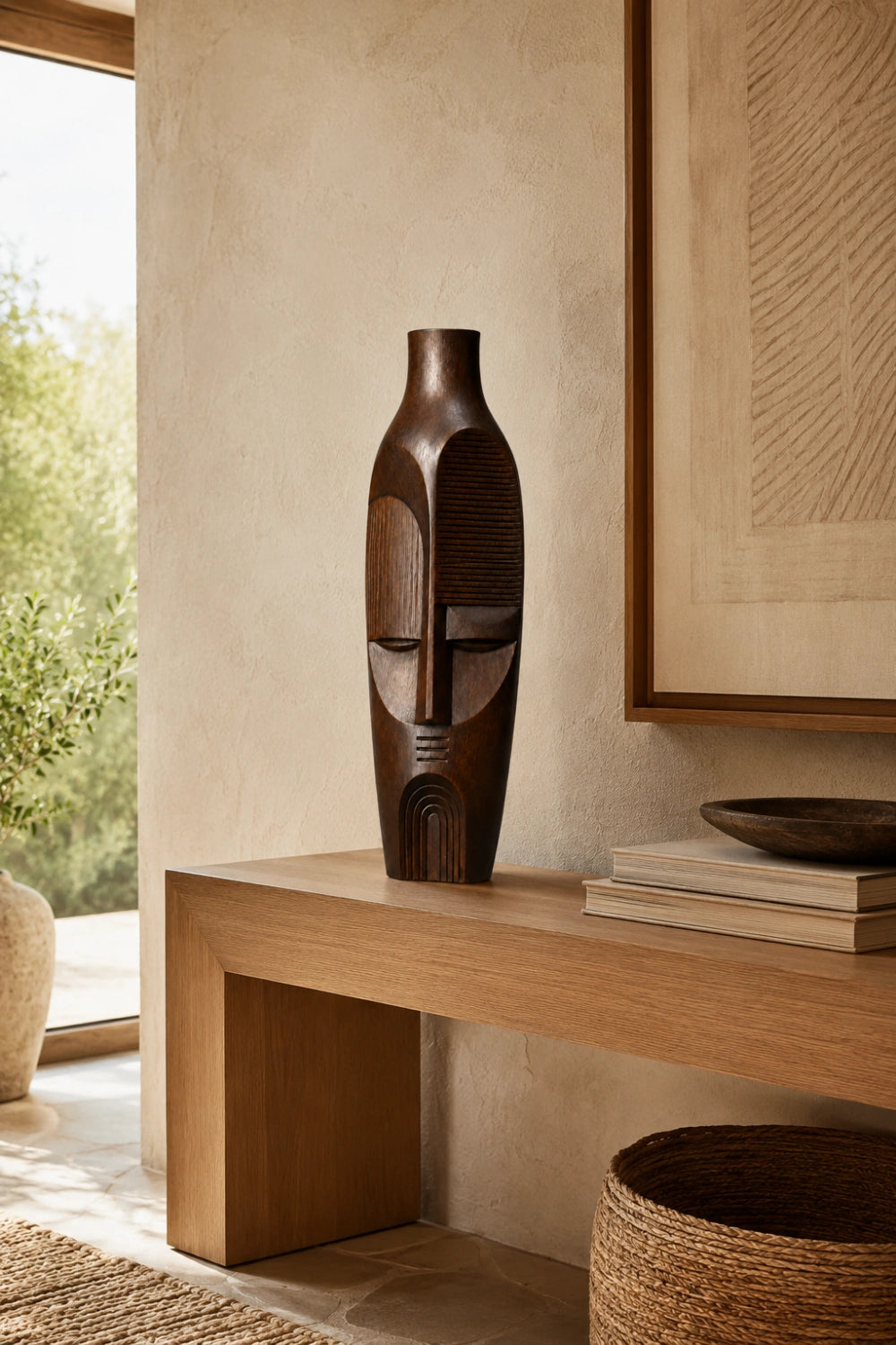 Wabi Sabi Rustic Wood Vase Handmade Abstract Bottle Shape Decor