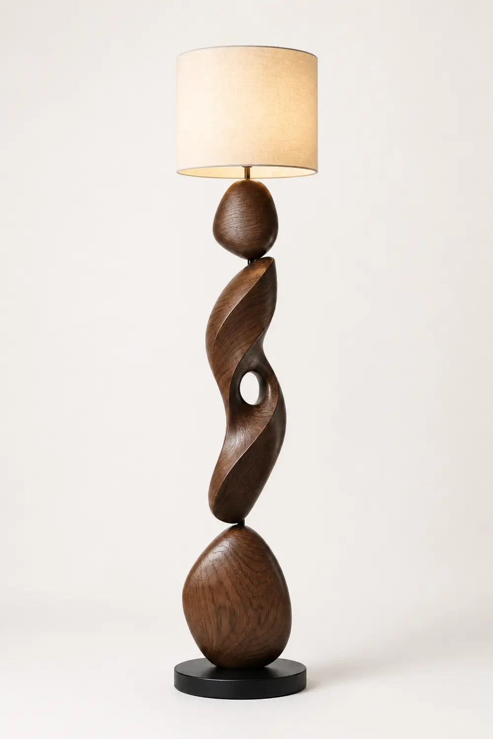 Sculptural Spiral Wood Floor Lamp Modern Abstract Walnut Design For Living Room