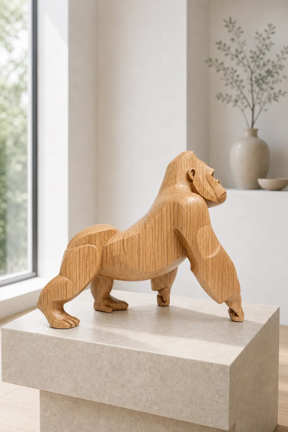 Hand-Carved Wooden Gorilla Sculpture Modern Animal Statue For Home Decor