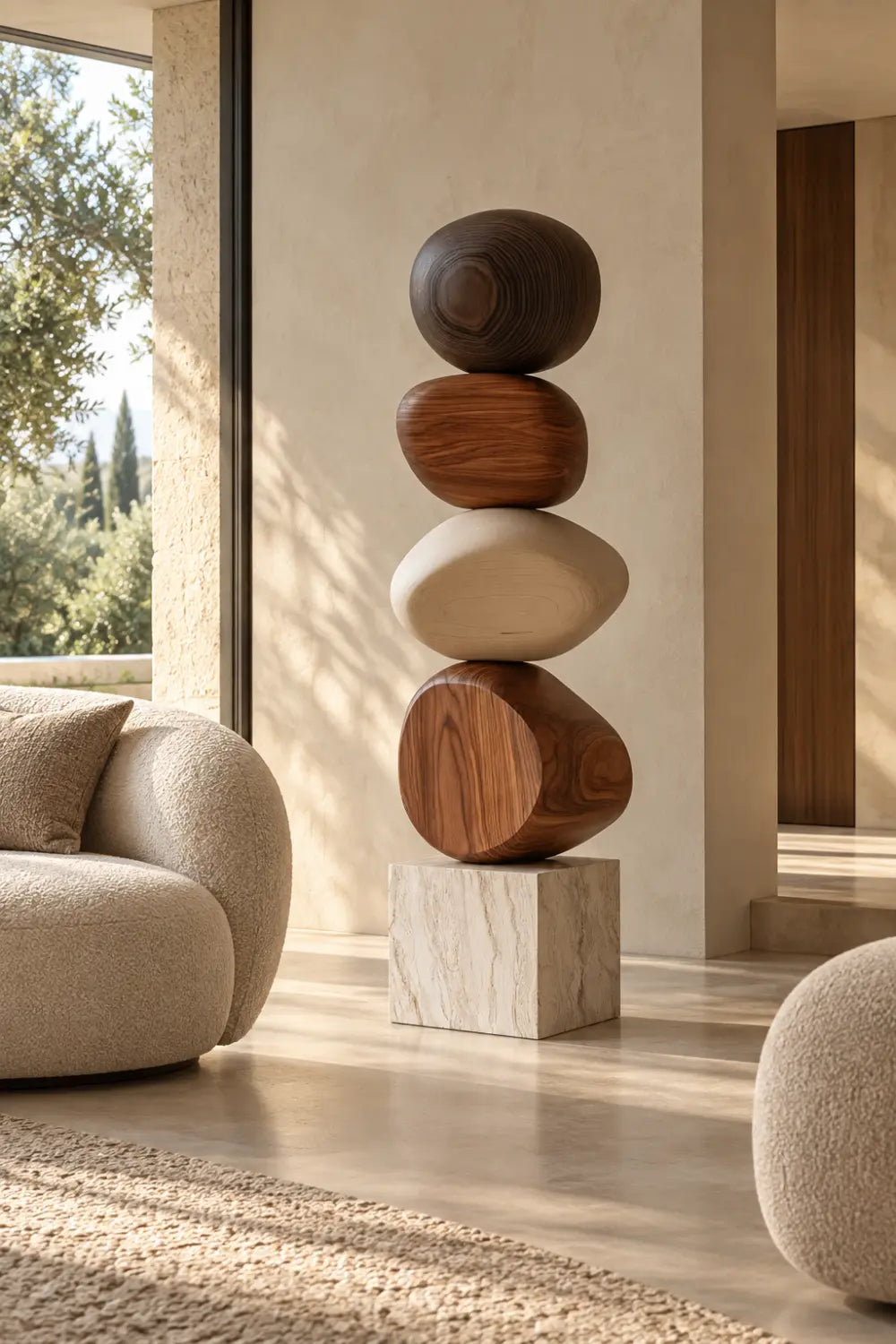 Large Abstract Wood Sculpture For Modern Minimalist Living Room Decor