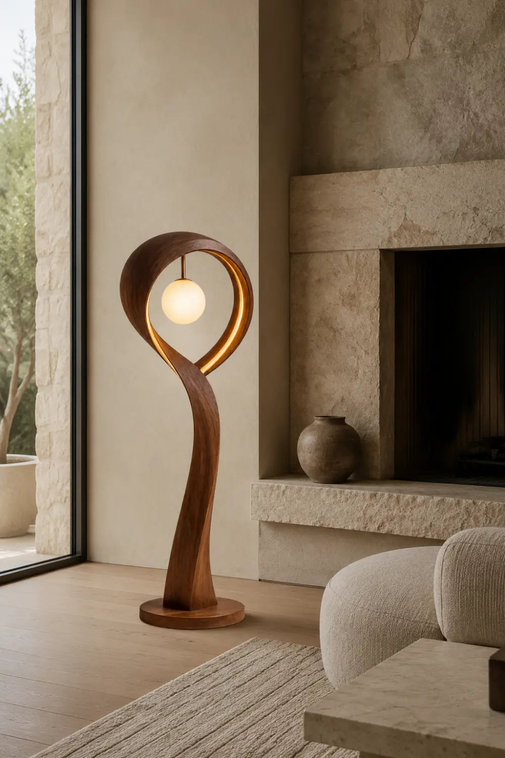 Handcrafted Wooden Floor Lamp With Abstract Curve Design For Contemporary Living Rooms And Bedrooms Decor