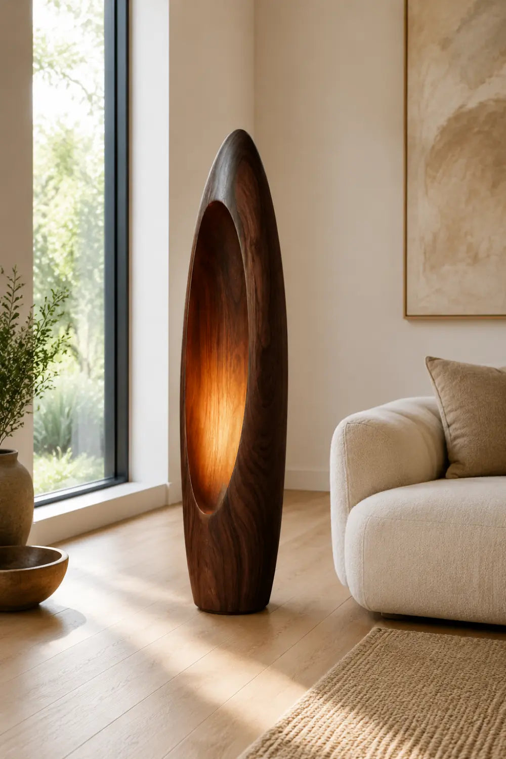 Sculptural Wooden Floor Lamp As Contemporary Art For Home Interior Design