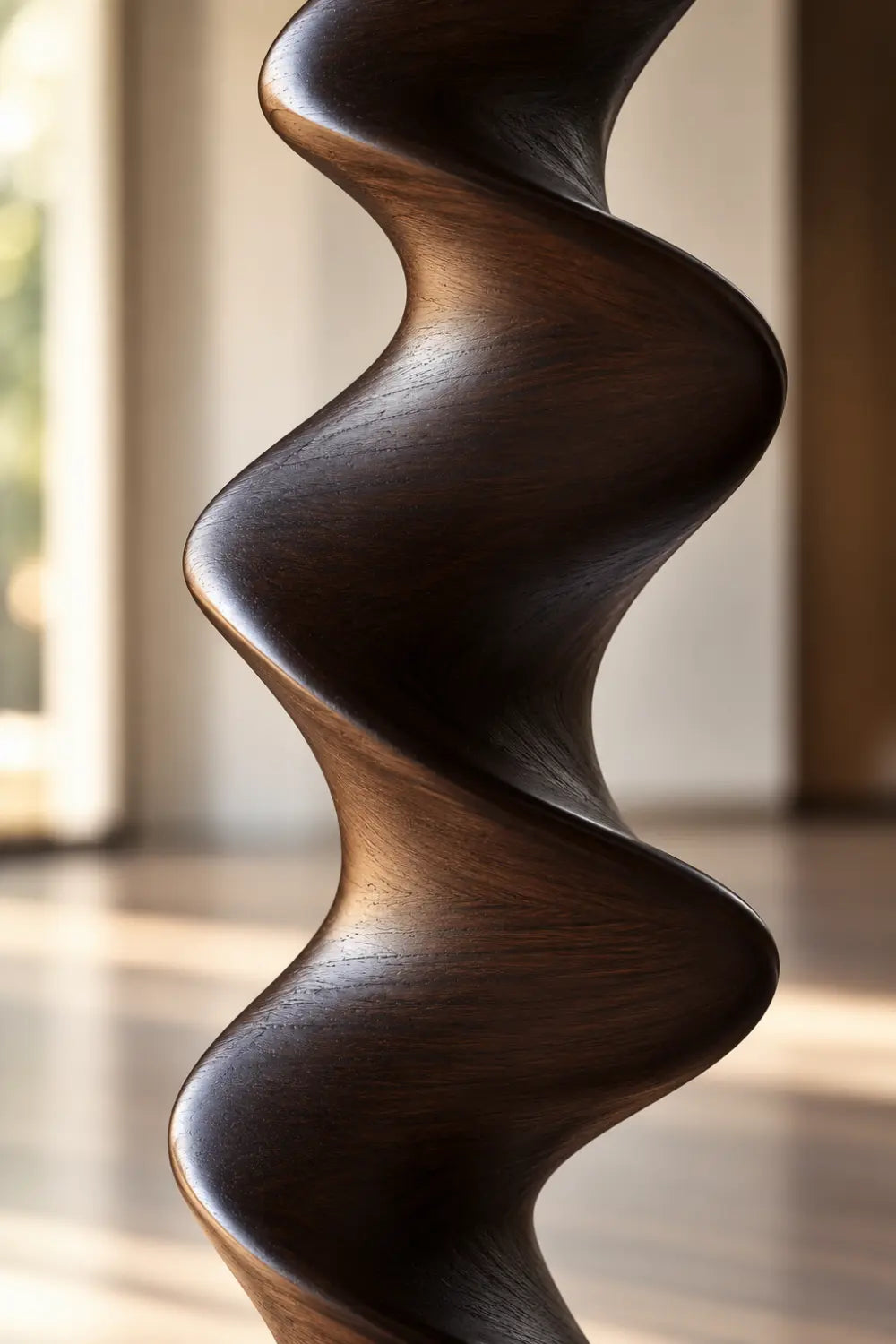 Large Abstract Spiral Wood Sculpture For Modern Home Decor