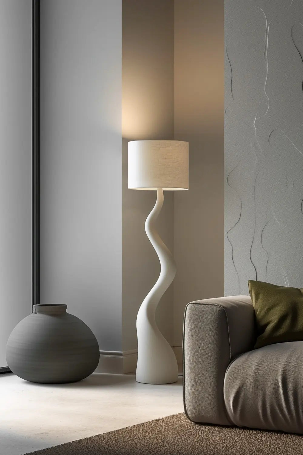 Modern Wooden Floor Lamp With Abstract Serpentine Form For Living Room Decor