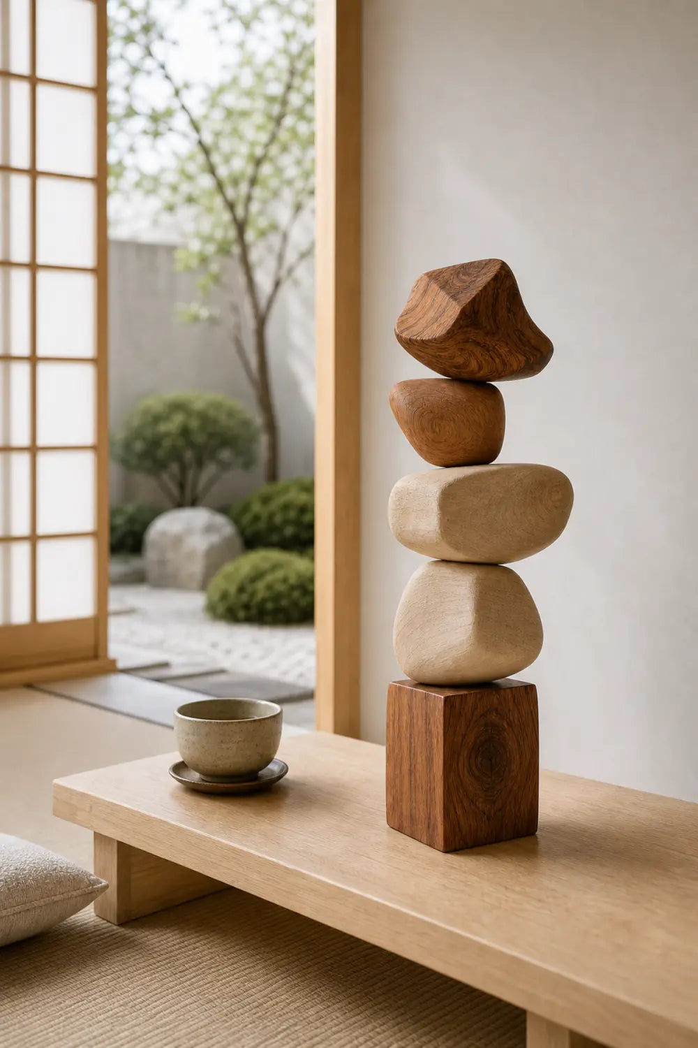 Large Hand-Carved Wooden Sculpture For Modern Living Room Decor Abstract Minimalist Art