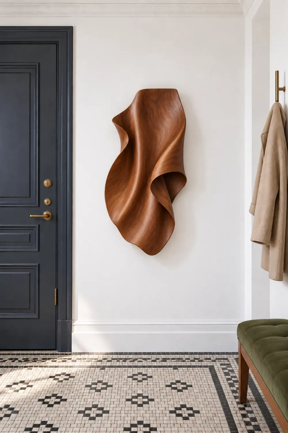 Curling Leaf Wood Wall Sculpture | Modern 3D Floating Ribbon Timber Relief Decor