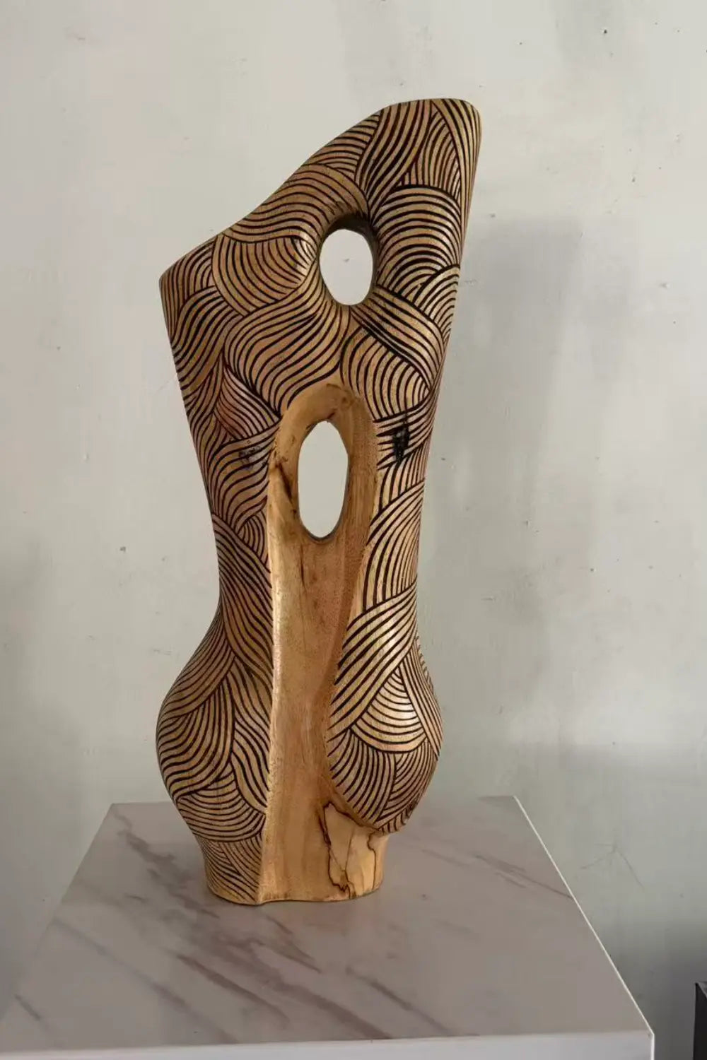 Abstract Wooden Vase With Intricate Carvings For Modern Home Decor