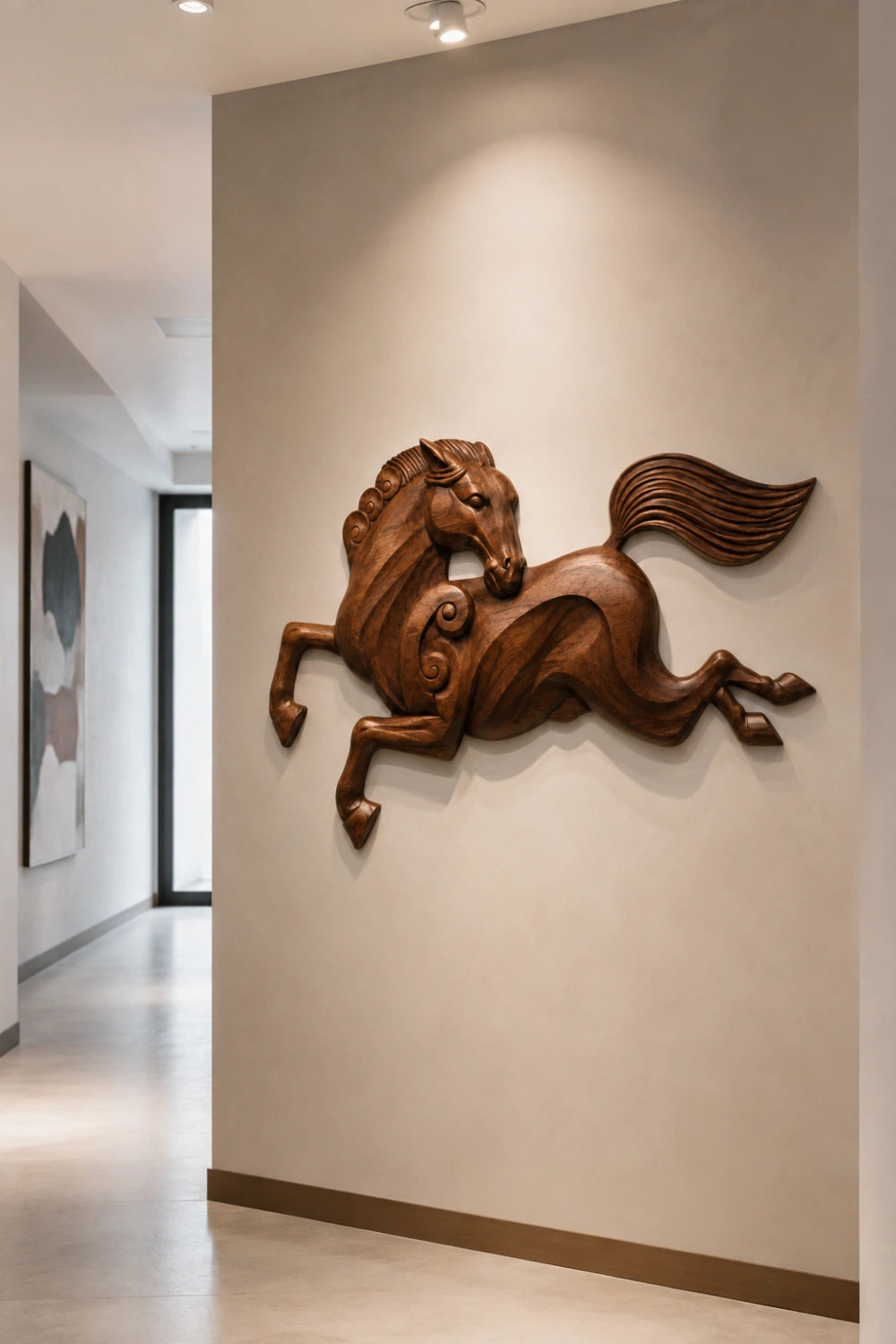 Wooden Horse & Human Profile Wall Relief | Optical Illusion Art