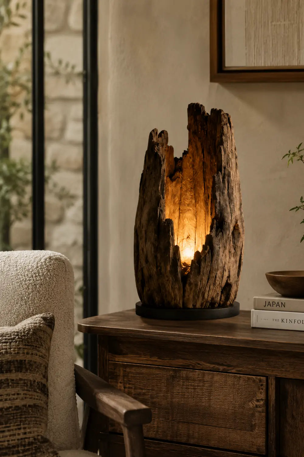 Abstract Wooden Sculpture Lamp As Functional Art Piece For Minimalist And Eco-Friendly Homes