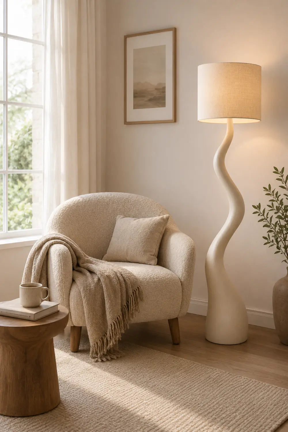 Modern Wooden Floor Lamp With Abstract Serpentine Form For Living Room Decor