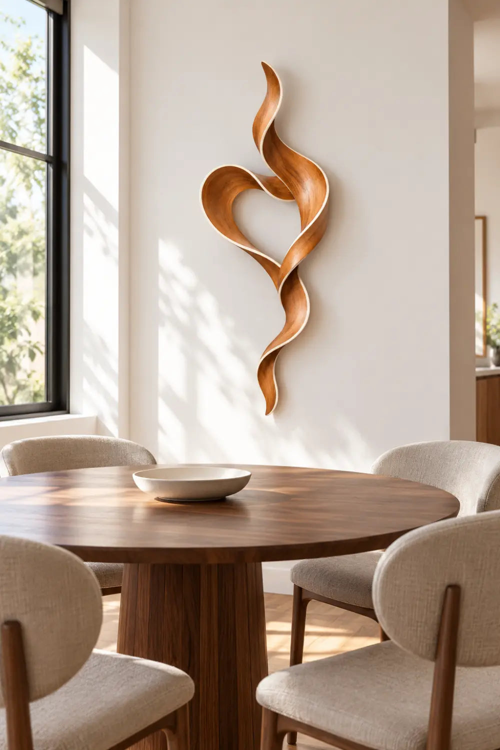 Modern Wooden Ribbon Heart Sculpture | Abstract Infinity Swirl Loop Art Decor