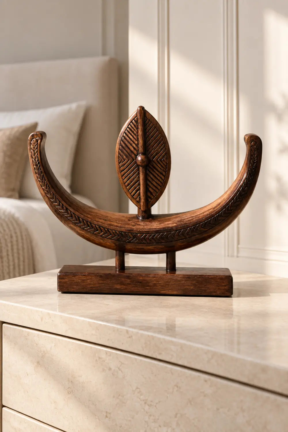 Abstract Wooden Desktop Sculpture Minimalist Tribal Art For Office Or Living Room Display