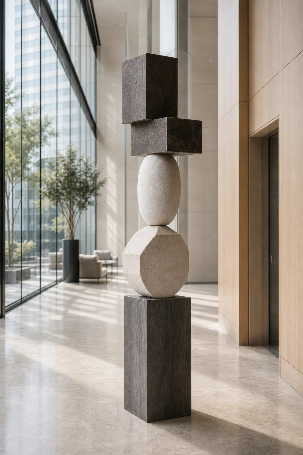 Large Abstract Wooden Sculpture For Modern Living Rooms - Minimalist Floor Art Decor