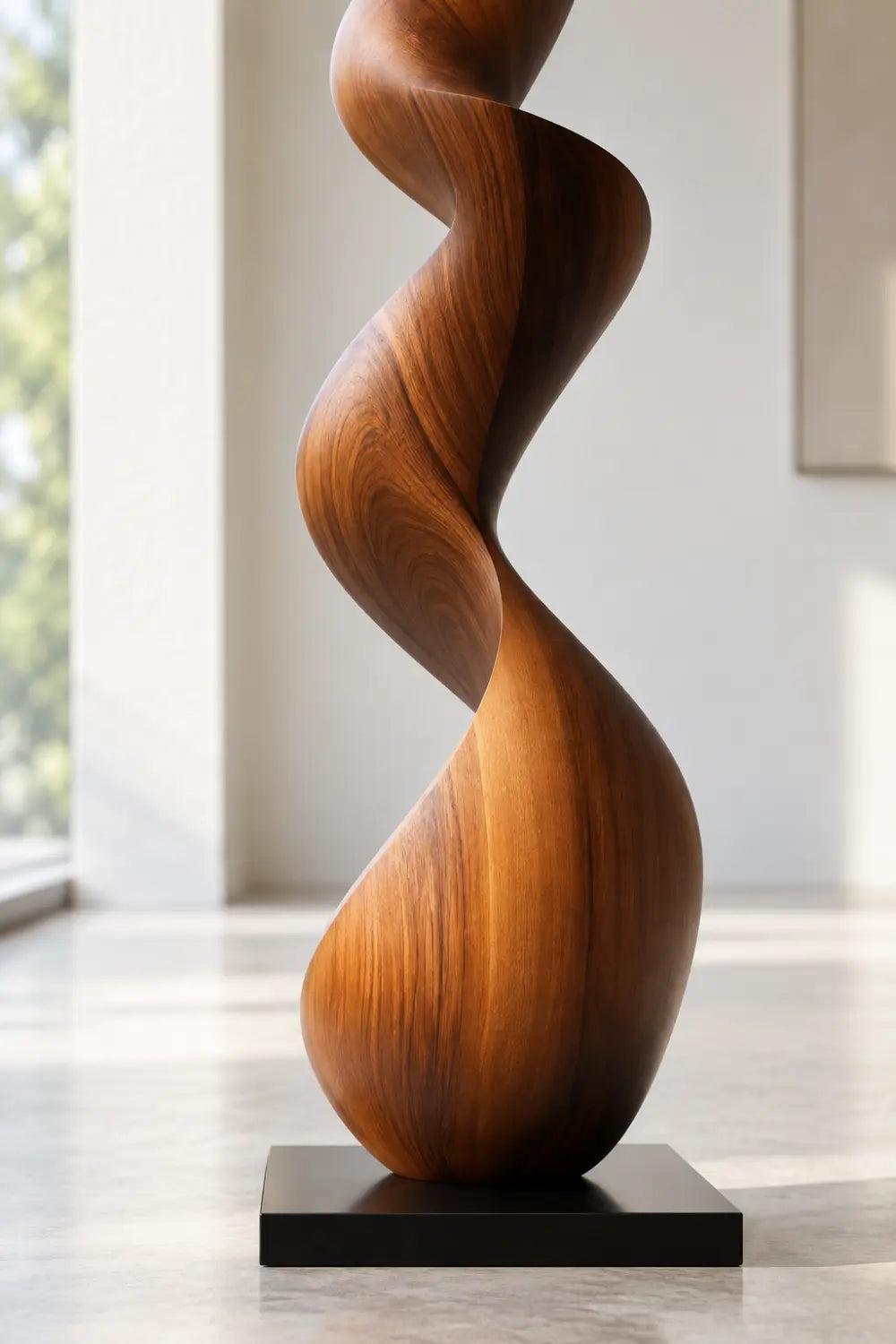 Large Walnut Wood Spiral Sculpture For Modern Living Room Freestanding Abstract Art