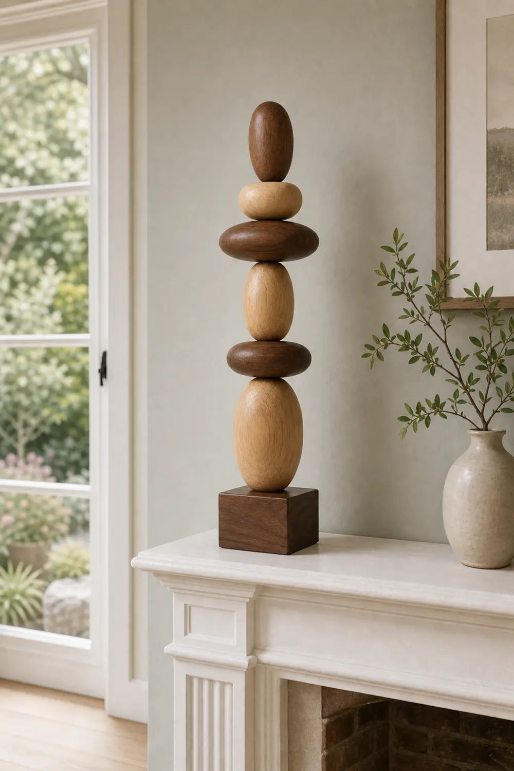 Large Hand-Carved Wooden Sculpture For Modern Minimalist Home Decor And Living Room Accents