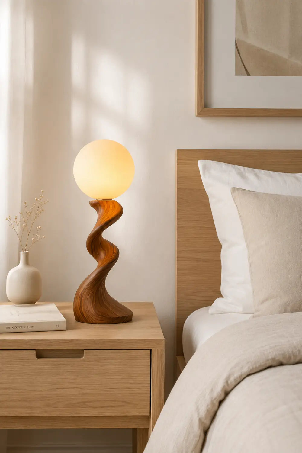 Modern Swirl Wood Table Lamp | Sculptural Sinuous Desk Light For Space Decor