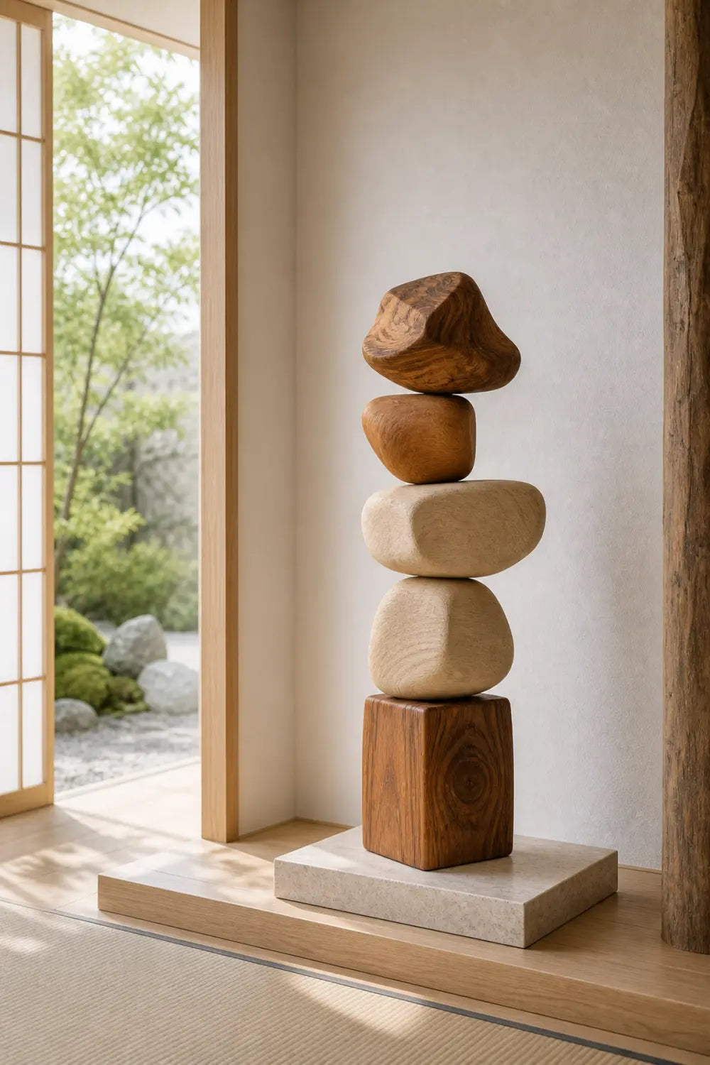 Large Hand-Carved Wooden Sculpture For Modern Living Room Decor Abstract Minimalist Art