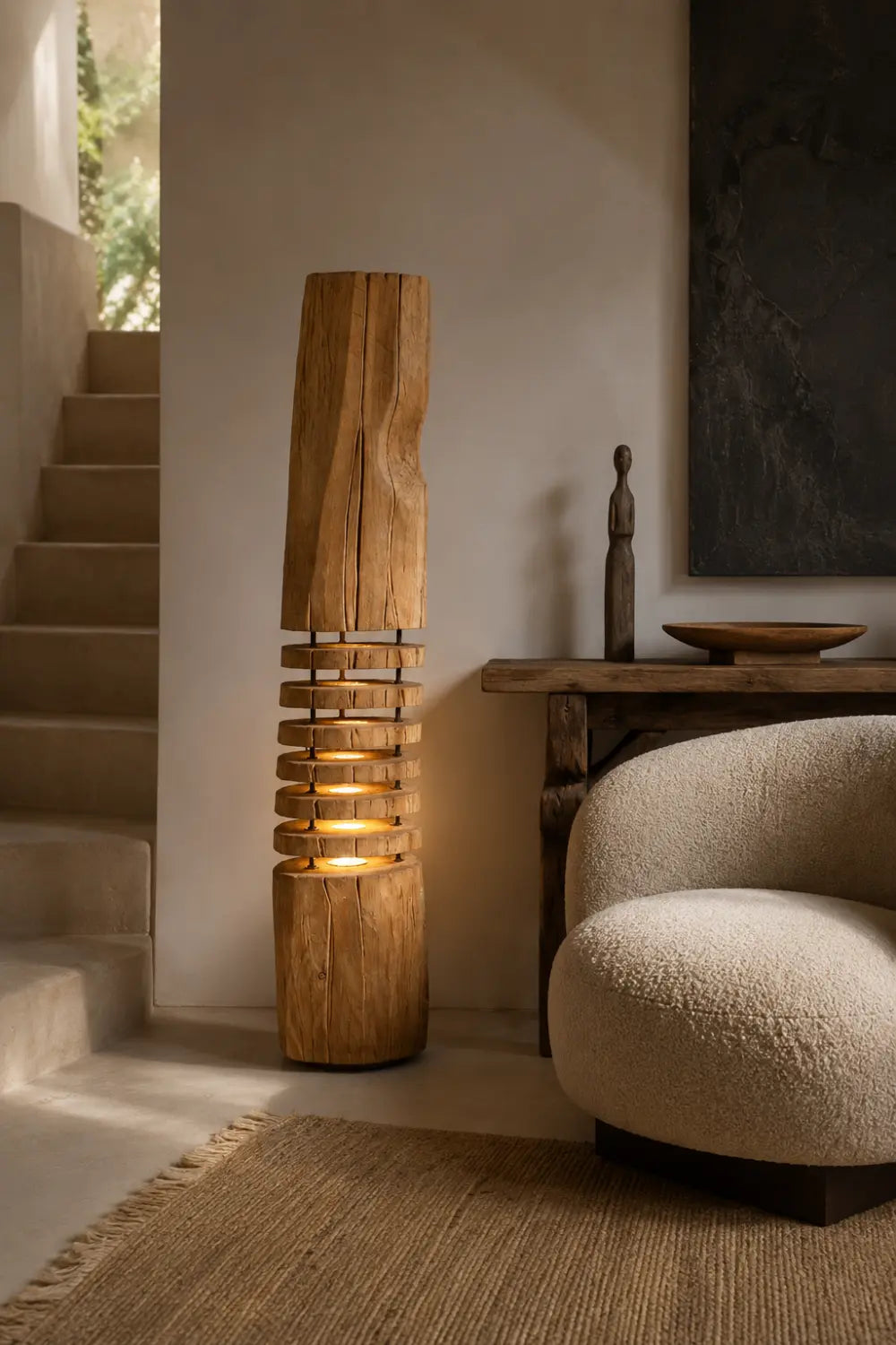 Handcrafted Wooden Floor Lamp With Warm Light For Modern Living Rooms