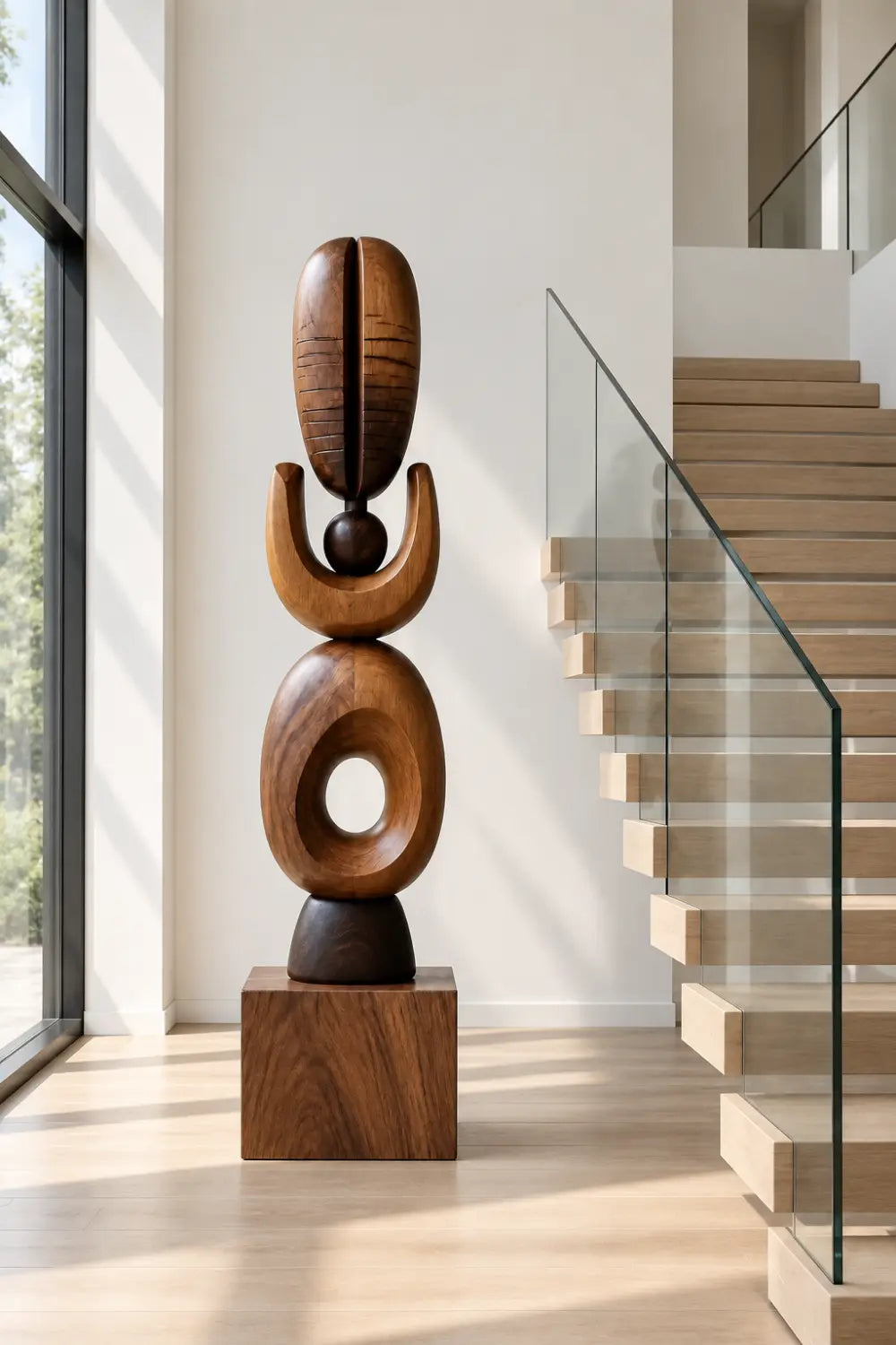 Abstract Stacked Wood Floor Sculpture | Aesthetic Standing Statue For Living Space