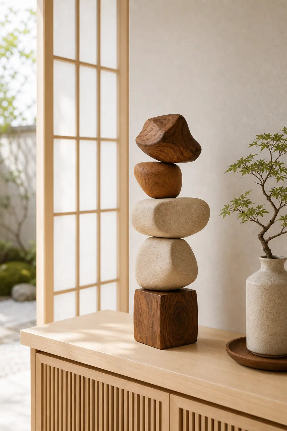 Large Hand-Carved Wooden Sculpture For Modern Living Room Decor Abstract Minimalist Art