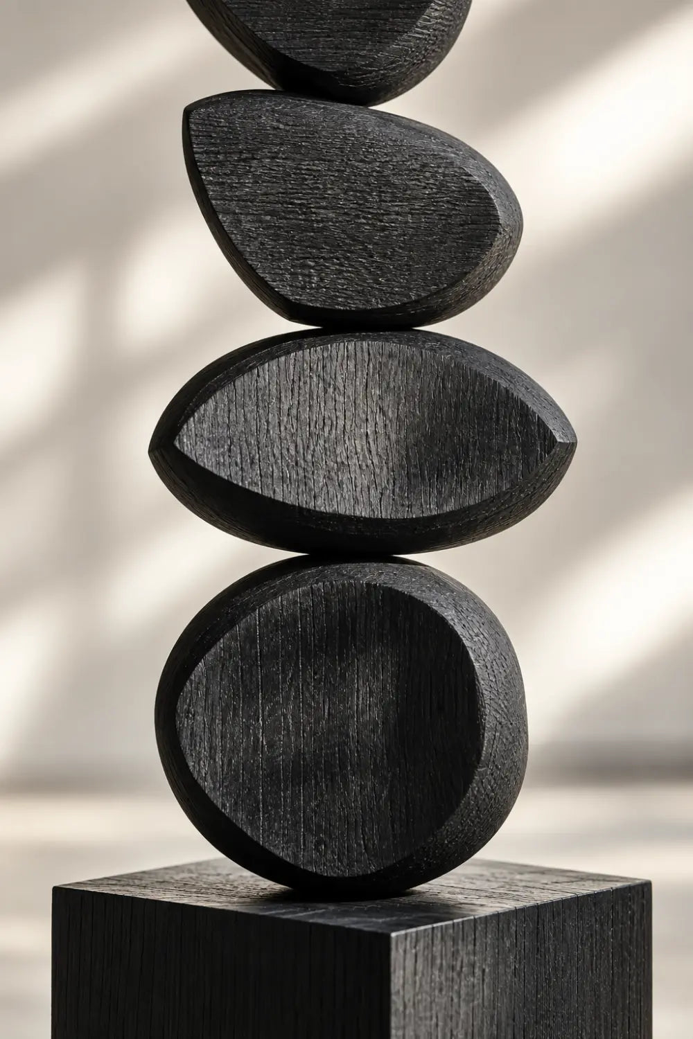 Large Black Abstract Wood Sculpture For Modern Home Decor