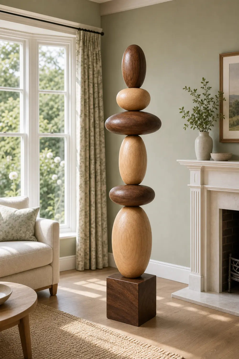 Large Hand-Carved Wooden Sculpture For Modern Minimalist Home Decor And Living Room Accents