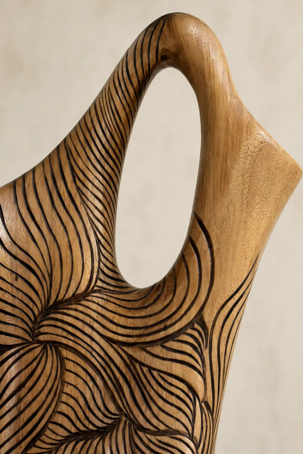 Hand-Carved Abstract Wooden Vase For Modern Home Decor And Living Rooms
