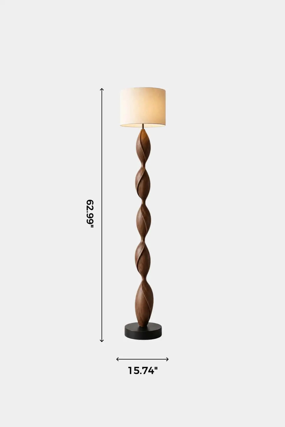 Hand Carved Walnut Wood Floor Lamp With Organic Spiral Form And Warm Glow