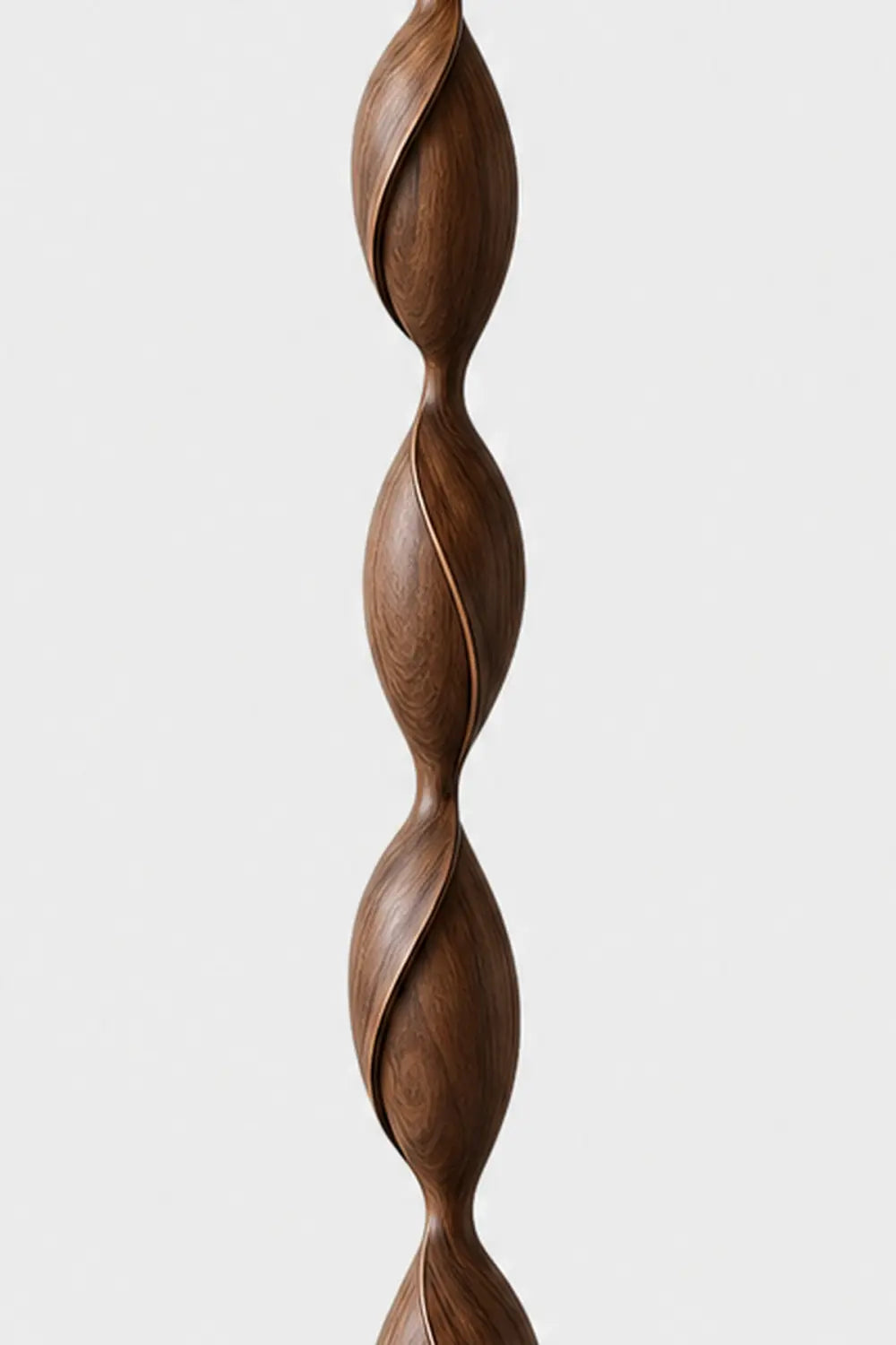 Hand Carved Walnut Wood Floor Lamp With Organic Spiral Form And Warm Glow