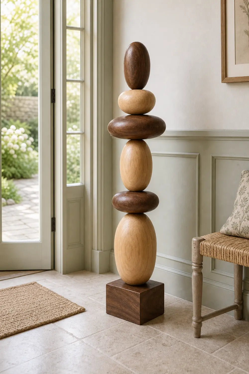 Large Hand-Carved Wooden Sculpture For Modern Minimalist Home Decor And Living Room Accents