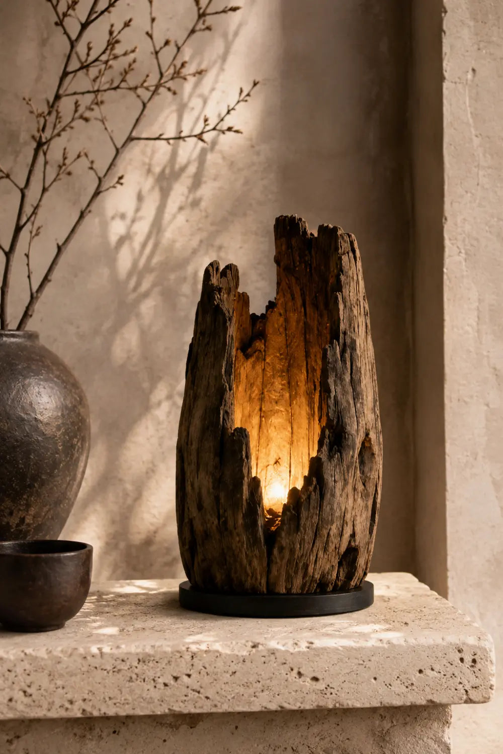 Abstract Wooden Sculpture Lamp As Functional Art Piece For Minimalist And Eco-Friendly Homes