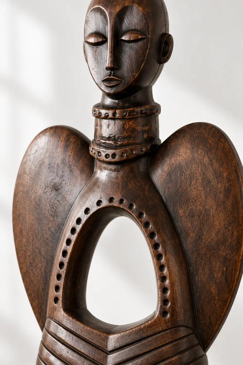 Abstract Tribal Wood Sculpture Hand Carved Walnut Statue For Modern Home Decor