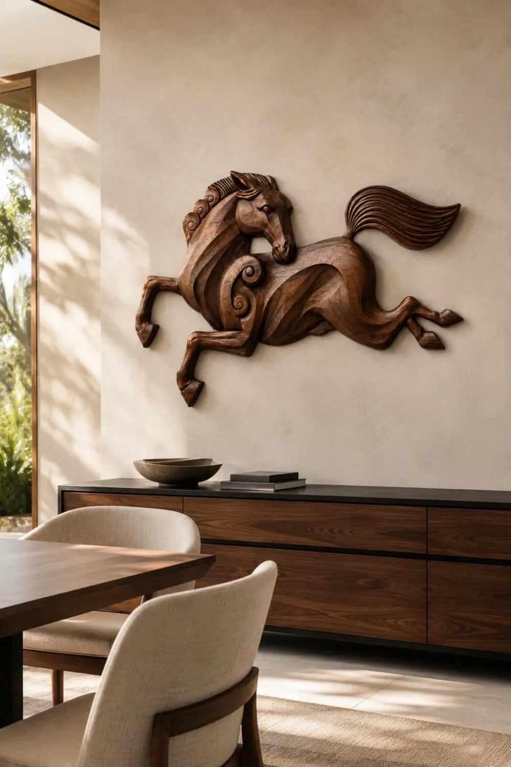 Wooden Horse & Human Profile Wall Relief | Optical Illusion Art