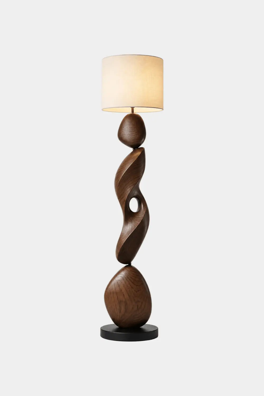 Sculptural Spiral Wood Floor Lamp Modern Abstract Walnut Design For Living Room