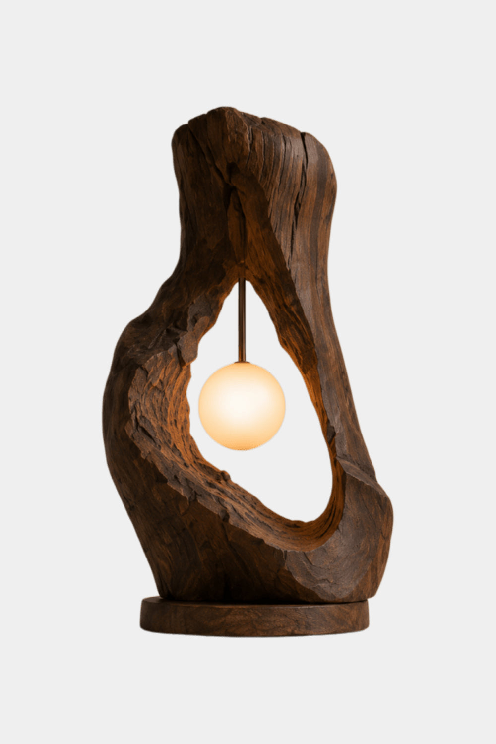 Rustic Raw Wood Cave Table Lamp | Organic Hollow Driftwood Light For Space Decor
