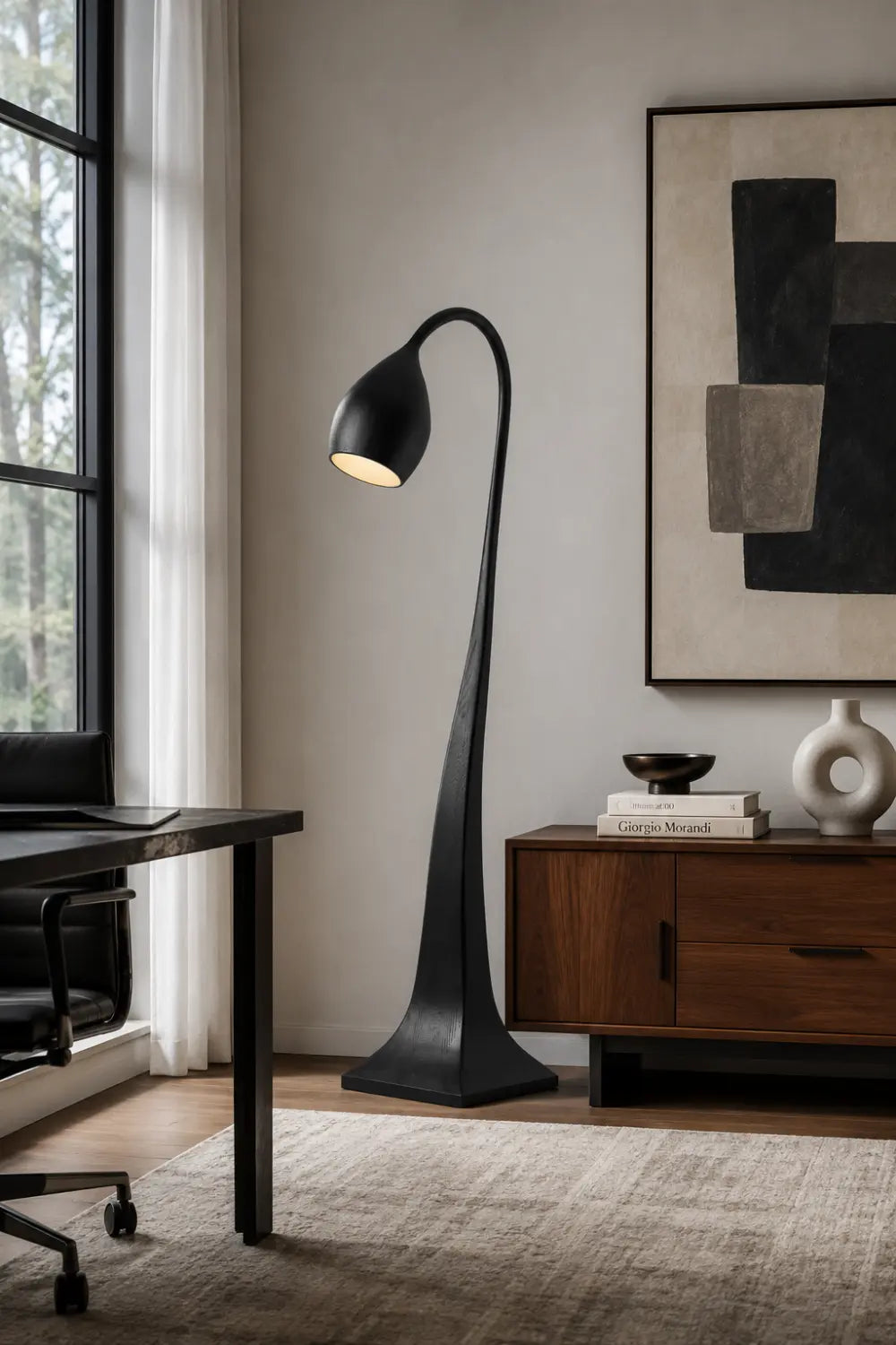 Large Modern Wooden Floor Lamp With Warm Light For Contemporary Homes