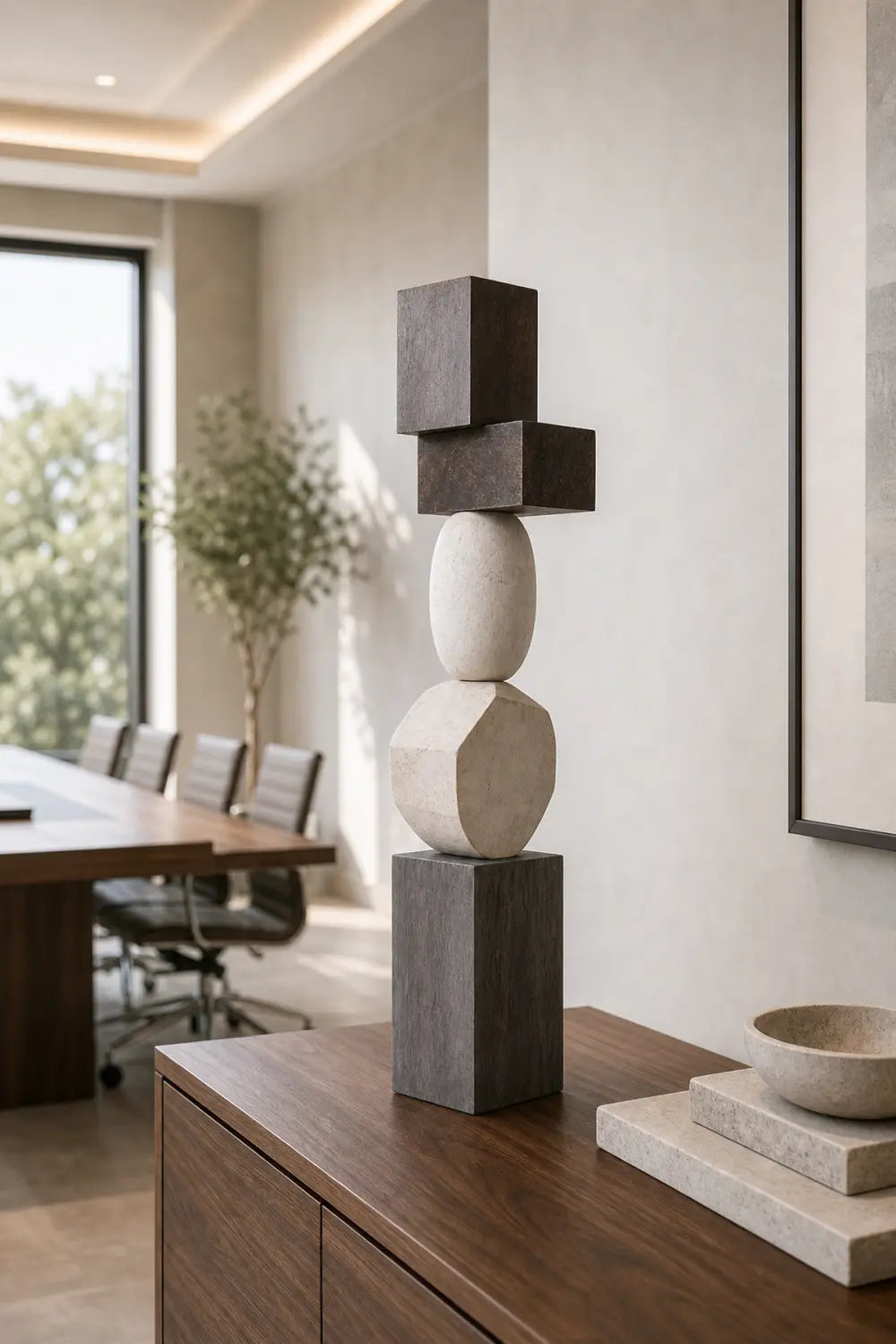 Large Abstract Wooden Sculpture For Modern Living Rooms - Minimalist Floor Art Decor