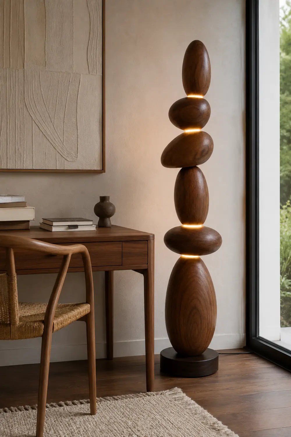 Sculptural Wooden Floor Lamp Abstract Design For Contemporary Homes