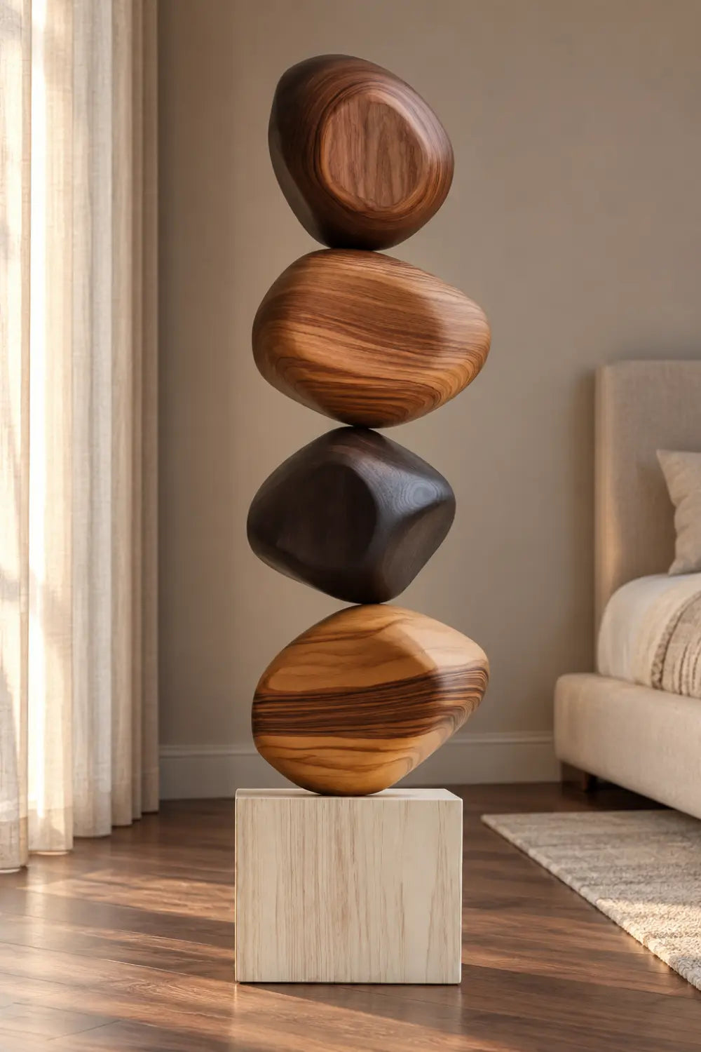 Large Abstract Wooden Sculpture For Modern Minimalist Home Decor And Living Room Accents