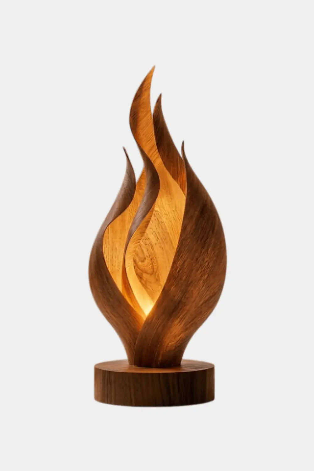Abstract Wooden Flame Table Lamp Hand Carved Walnut Desk Light For Modern Home Decor