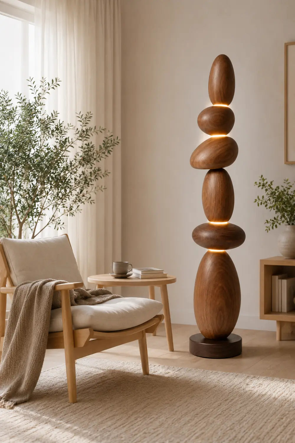 Sculptural Wooden Floor Lamp Abstract Design For Contemporary Homes